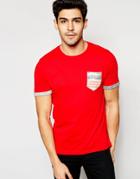 Brave Soul Usa Print Washed Pocket T-shirt - Red