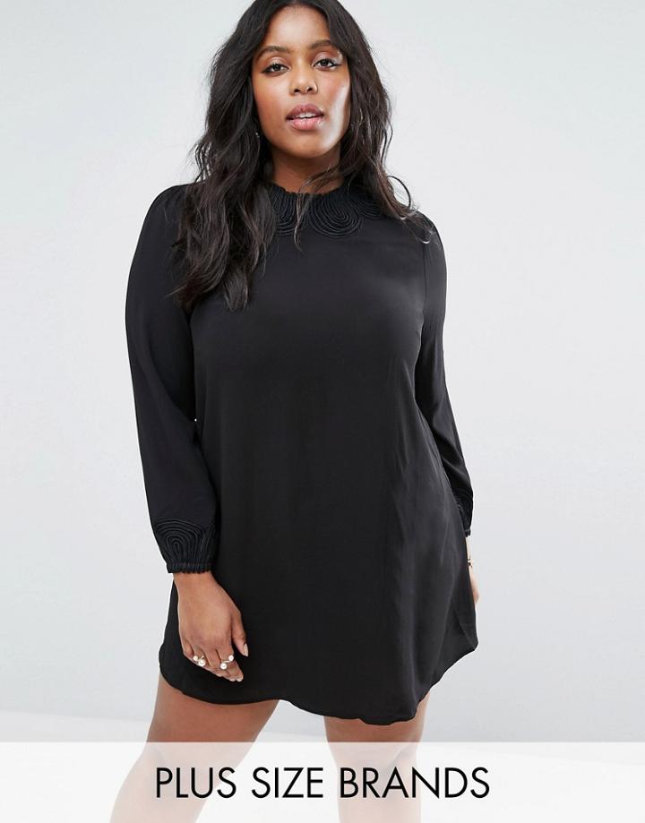 Lovedrobe Plus Swing Dress With Cornelli Trim - Black