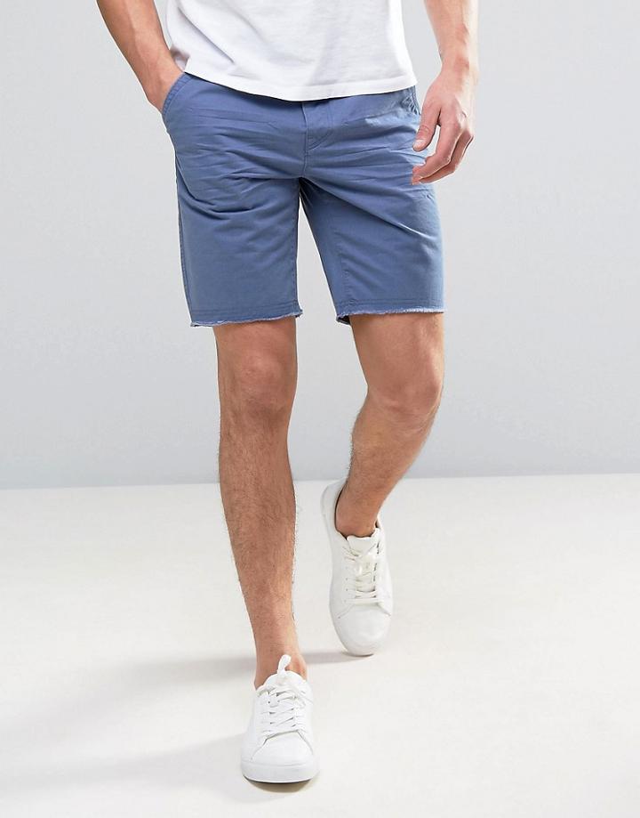 Threadbare Raw Hem Chino Shorts - Blue