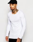Asos Extreme Muscle Long Sleeve T-shirt With Crew Neck - White