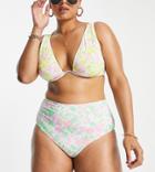Asos Design Curve Mix And Match High Waist Bikini Bottom In Mixed Ditsy Floral Print-multi