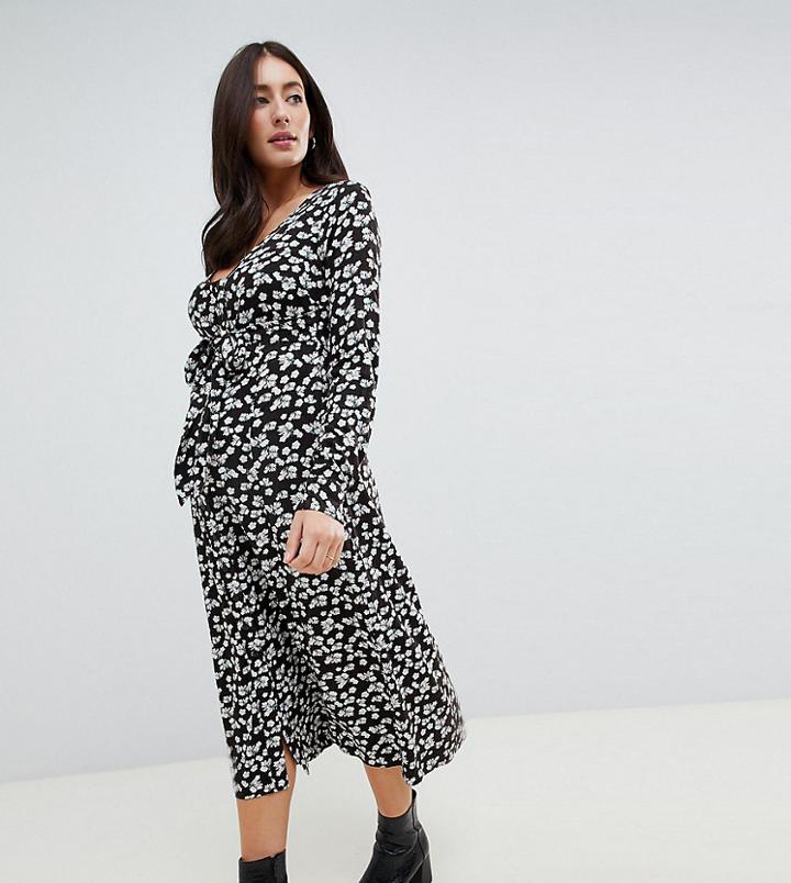 Asos Design Maternity Button Through Maxi Dress In Washed Floral - Multi