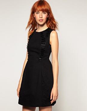 Asos Black Dress In Quilted Fabric With Tube Embellishment