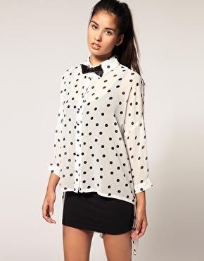 Reverse Shirt in Chiffon Polka Dot with Bow Tie