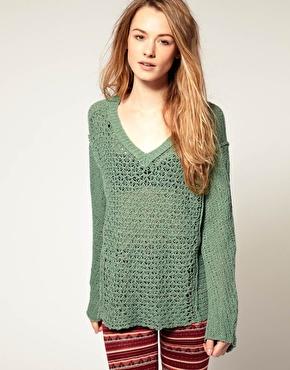 Free People Sweater In Panelled Crochet Knit
