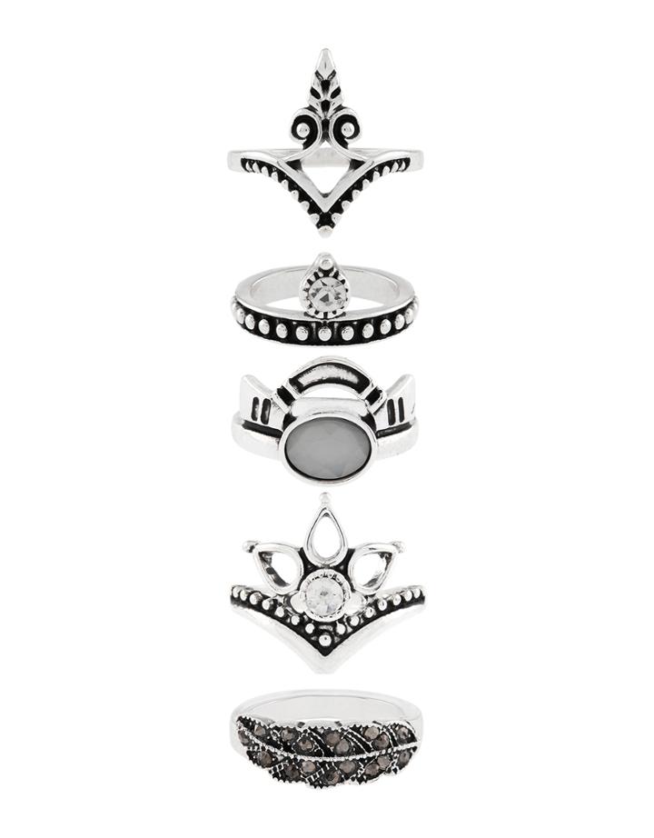 Accessorize Ethnic Silver Stacking Ring Set
