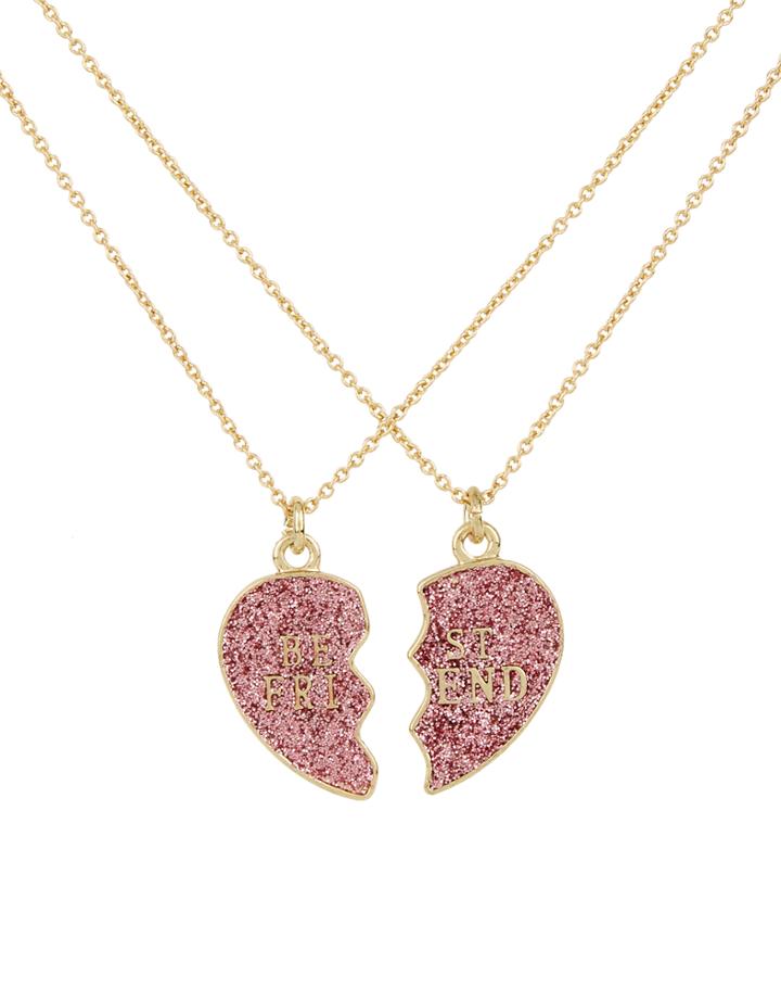 Accessorize 2 X Glitter Hearts Bff Pendant Necklace Set