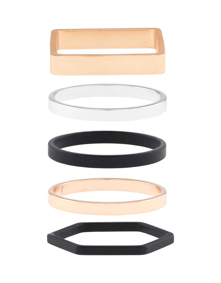 Accessorize Mixed Metal Shapes Stacking Ring Set