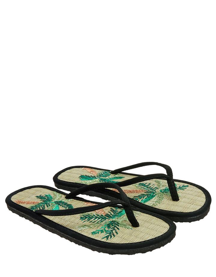 Accessorize Tropical Palm Tree Seagrass Flip Flops