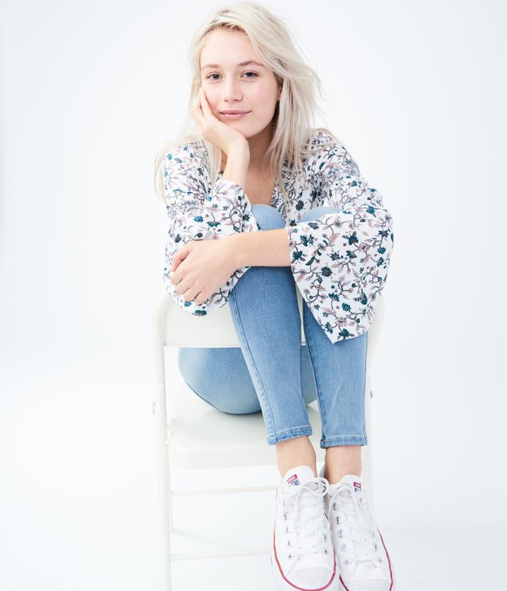 Aeropostale Aeropostale Long Sleeve Floral Peasant Top - White, Small