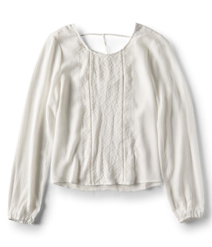 Aeropostale Aeropostale Long Sleeve Sheer Embroidered Peasant Top - Floral White, Xsmall