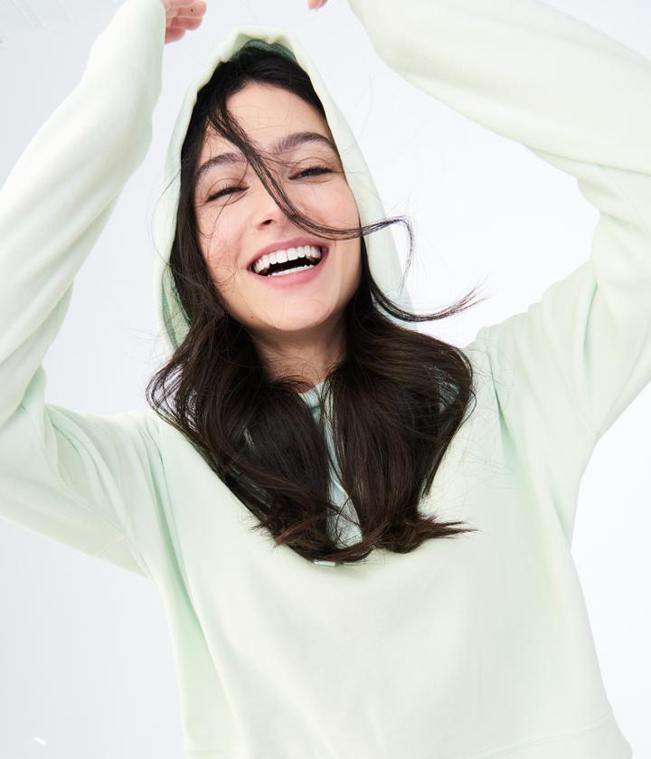 Aeropostale Aeropostale Heathered Velour Crop Pullover Hoodie - Aqua, Small