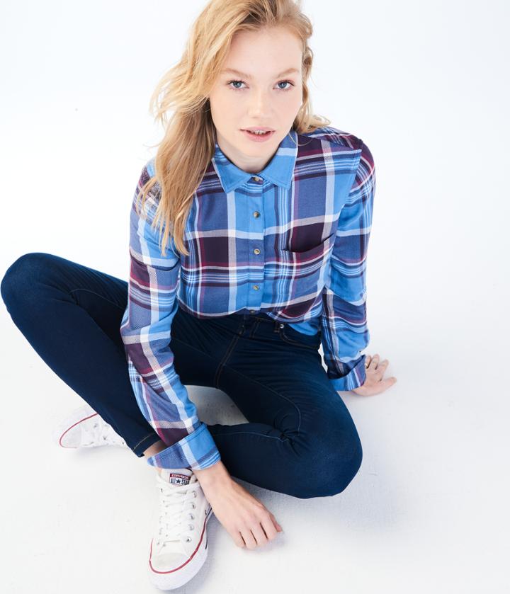 Aeropostale Aeropostale Long Sleeve Plaid Woven Shirt - Grey Blue, Xsmall