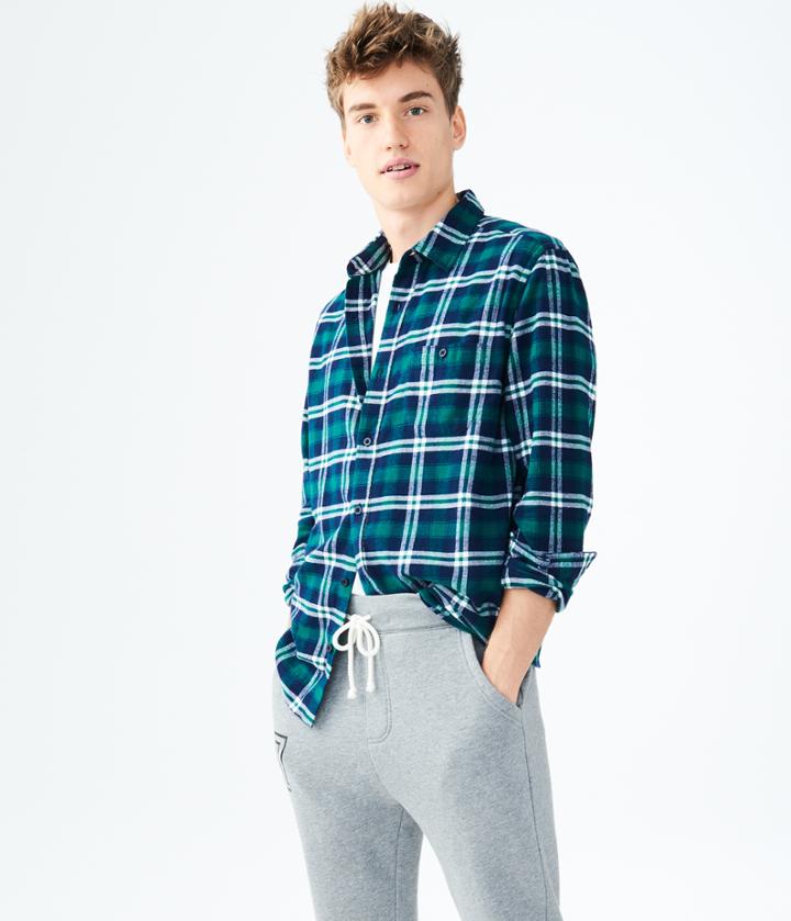 Aeropostale Aeropostale Long Sleeve Plaid Flannel Woven Shirt - Alpine Green, Xsmall