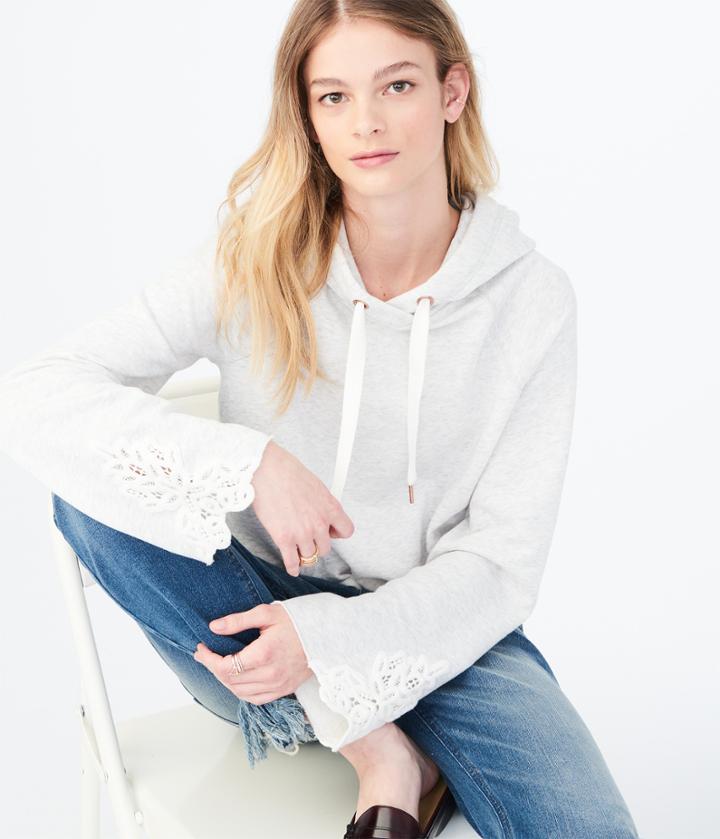 Aeropostale Aeropostale Lace Bell Sleeve Pullover Hoodie - Lightest Heather Grey, Xsmall