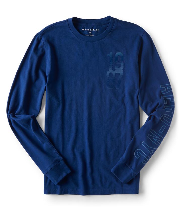 Aeropostale Aeropostale Long Sleeve 1987 Aero Nyc Graphic Tee - Seaside Blue, Xsmall