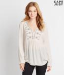 Aeropostale Cape Juby Solid Embroidered Top