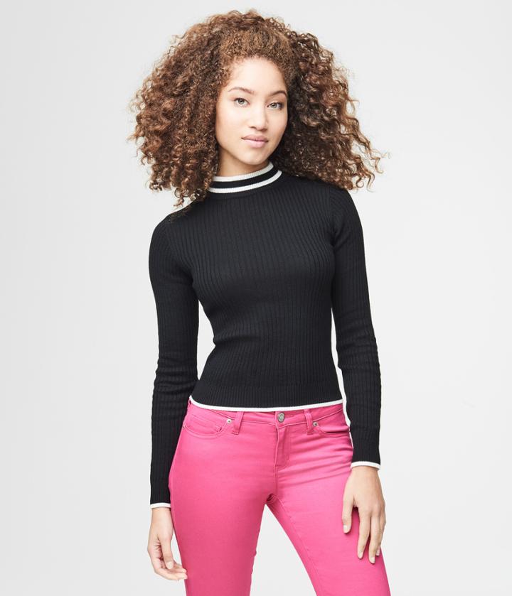 Aeropostale Aeropostale Tipped Mock-neck Sweater - Black, Xsmall