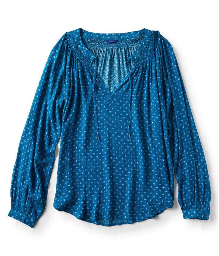 Aeropostale Aeropostale Long Sleeve Diamond Tie-front V-neck Top - Algiers Blue, Xsmall