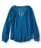 Aeropostale Aeropostale Long Sleeve Diamond Tie-front V-neck Top - Algiers Blue, Xsmall