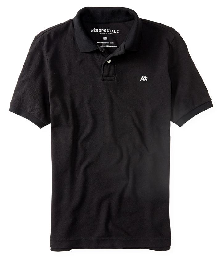 Aeropostale Aeropostale A87 Solid Logo Pique Polo - Black, Xsmall