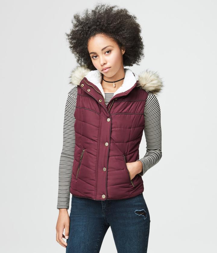 Aeropostale Aeropostale Hooded Puffer Vest - Magenta, Xsmall