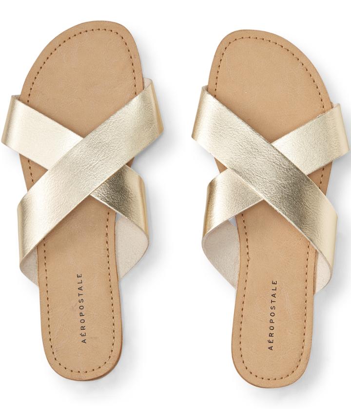 Aeropostale Aeropostale Criss-cross Slide Sandal - Gold, 6