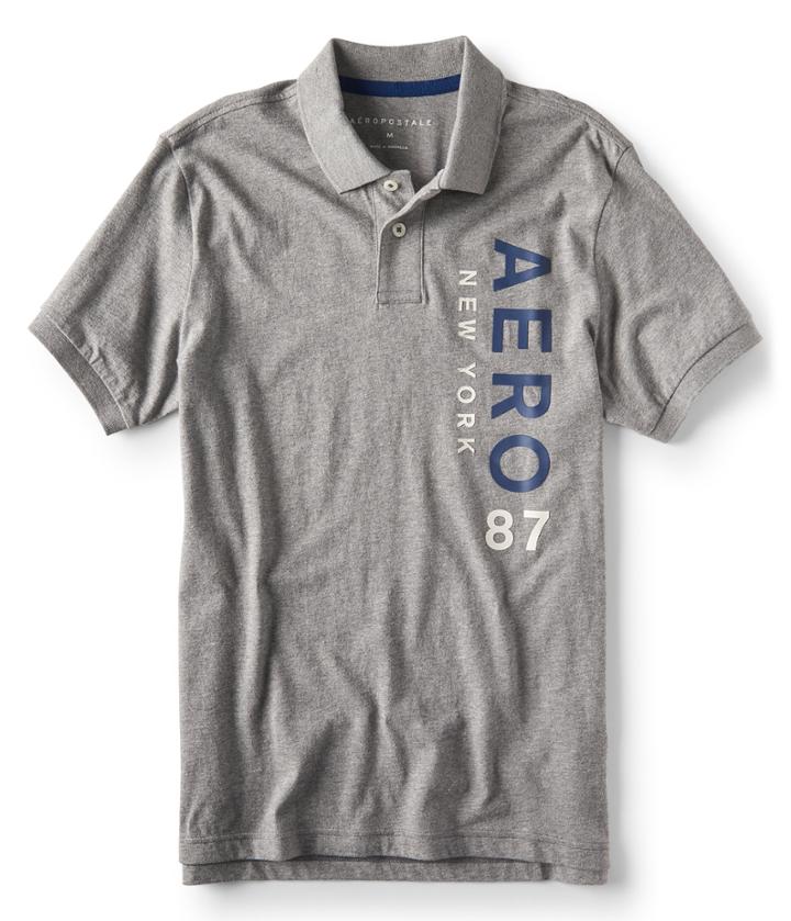Aeropostale Aeropostale Vertical Aero 87 Jersey Polo - Medium Heather Grey, Xsmall
