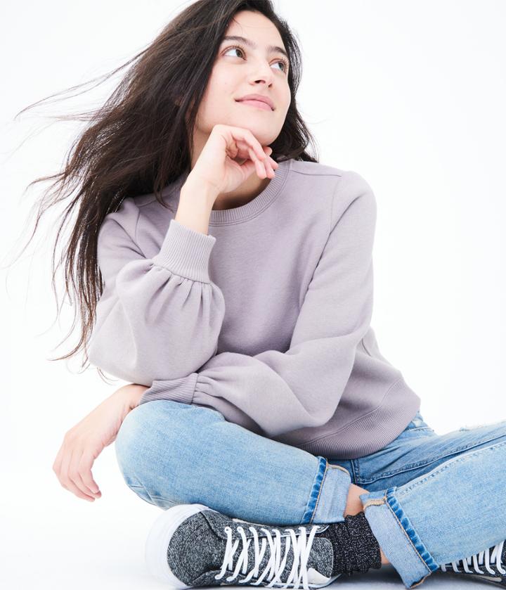 Aeropostale Aeropostale Solid Wide-sleeve Sweatshirt - Grey, Xsmall