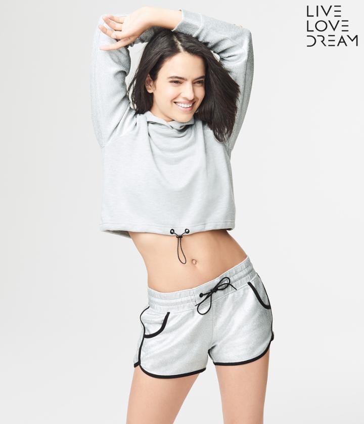Aeropostale Aeropostale Lld Metallic Cinch Crop Pullover Hoodie - Silver, Xsmall