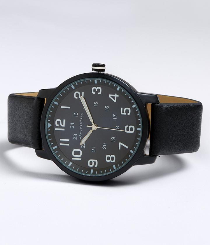 Aeropostale Aeropostale Faux Leather Analog Watch - Black