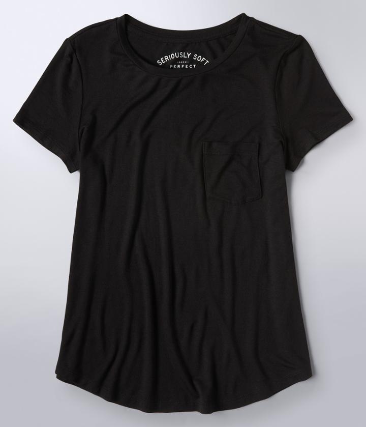 Aeropostale Aeropostale Seriously Soft Solid Pocket Crew Tee - Black, Xsmall