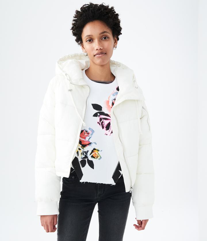 Aeropostale Aeropostale Solid Oversized Puffer Jacket - White, Xsmall
