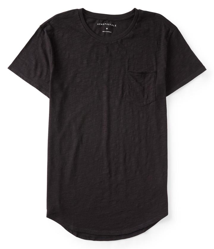 Aeropostale Aeropostale Solid Long Line Pocket Tee - Black, Large