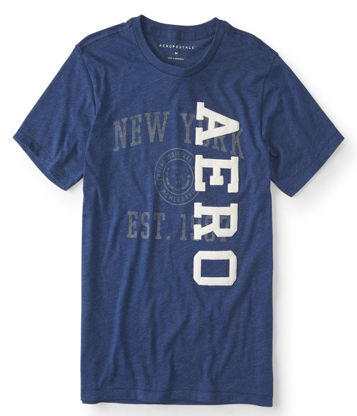 Aeropostale Aeropostale Aero Vertical Logo Graphic Tee - Seaside Blue, Xsmall