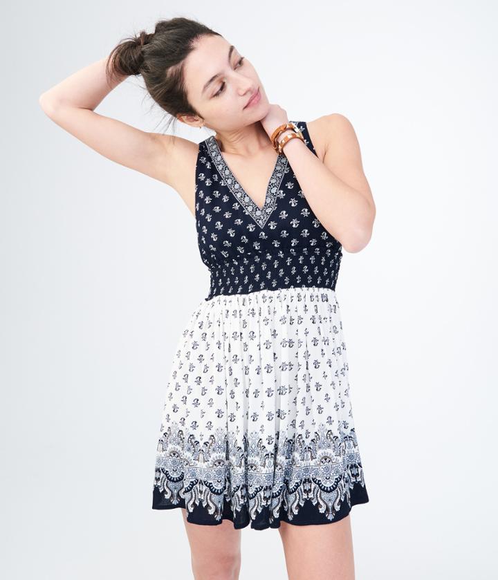 Aeropostale Aeropostale Floral V-neck Fit & Flare Dress - Navy, Xsmall