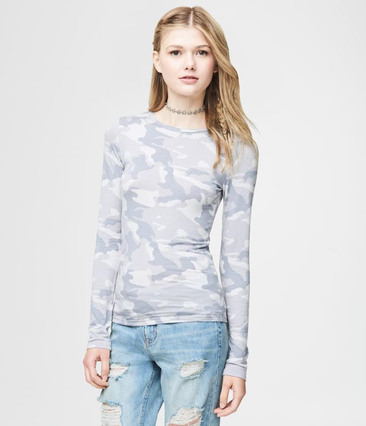 Aeropostale Aeropostale Long Sleeve Seriously Soft Camo Crew Tee - Frost Gray Tcx, Xsmall