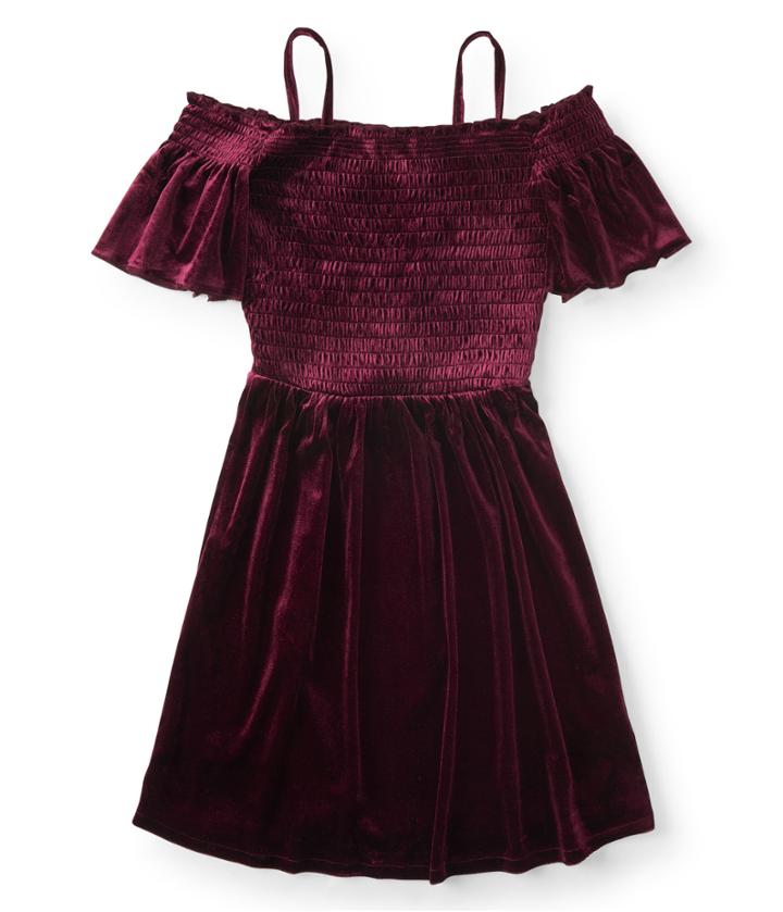 Aeropostale Aeropostale Solid Off-the-shoulder Velvet Dress - Bold Burgundy, Xsmall