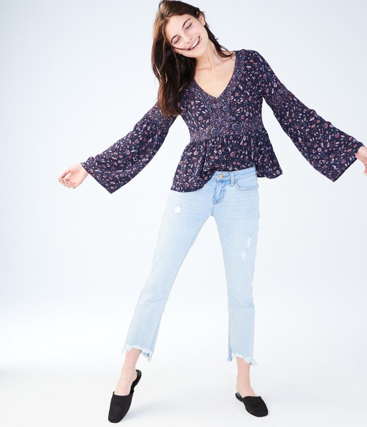 Aeropostale Aeropostale Long Sleeve Floral Peasant Top - Classic Navy, Xsmall