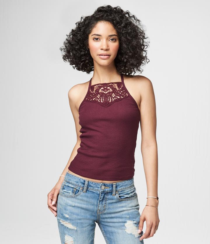 Aeropostale Aeropostale Lace High-neck Cami - Bold Burgundy, Large