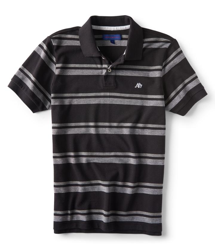 Aeropostale Aeropostale A87 Striped Piqu Polo - Black, Xsmall