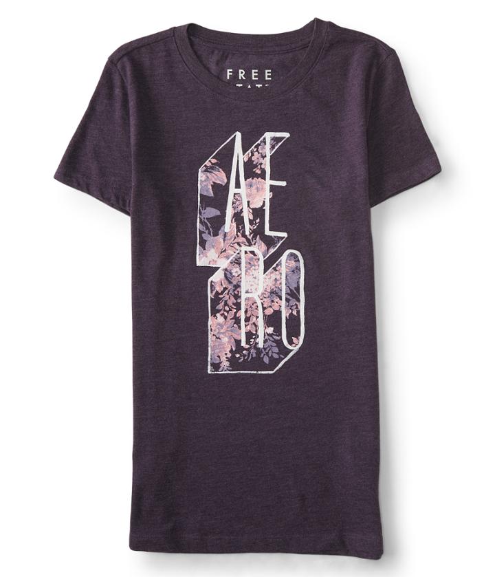 Aeropostale Aeropostale Free State 3d Aero Floral Logo Graphic Tee - Purple, Xsmall