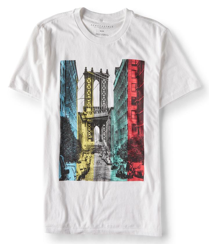 Aeropostale Aeropostale Rainbow City Graphic Tee - Bleach, Xsmall