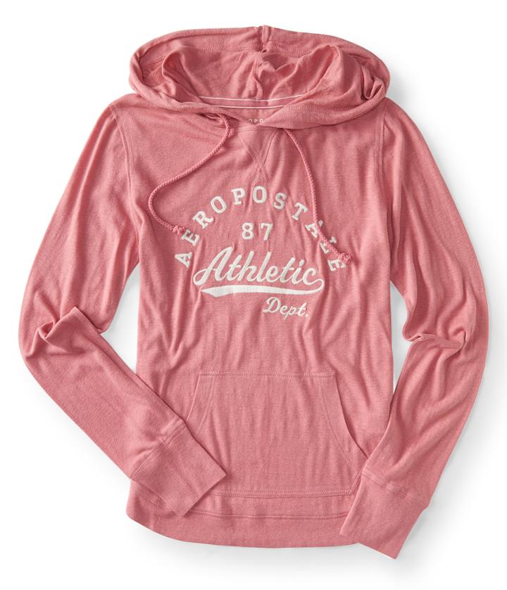 Aeropostale Long Sleeve Aropostale Athletics Hooded Tee - Juicy Pink, Xsmall