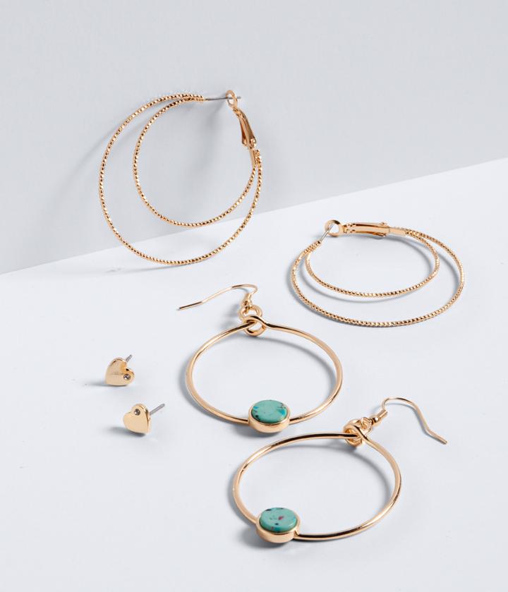 Aeropostale Aeropostale Heart Stud & Hoop Earring 3-pack - Gold