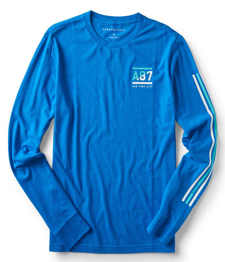 Aeropostale Aeropostale Long Sleeve A87 New York City Graphic T - Blue Wonder, Xsmall