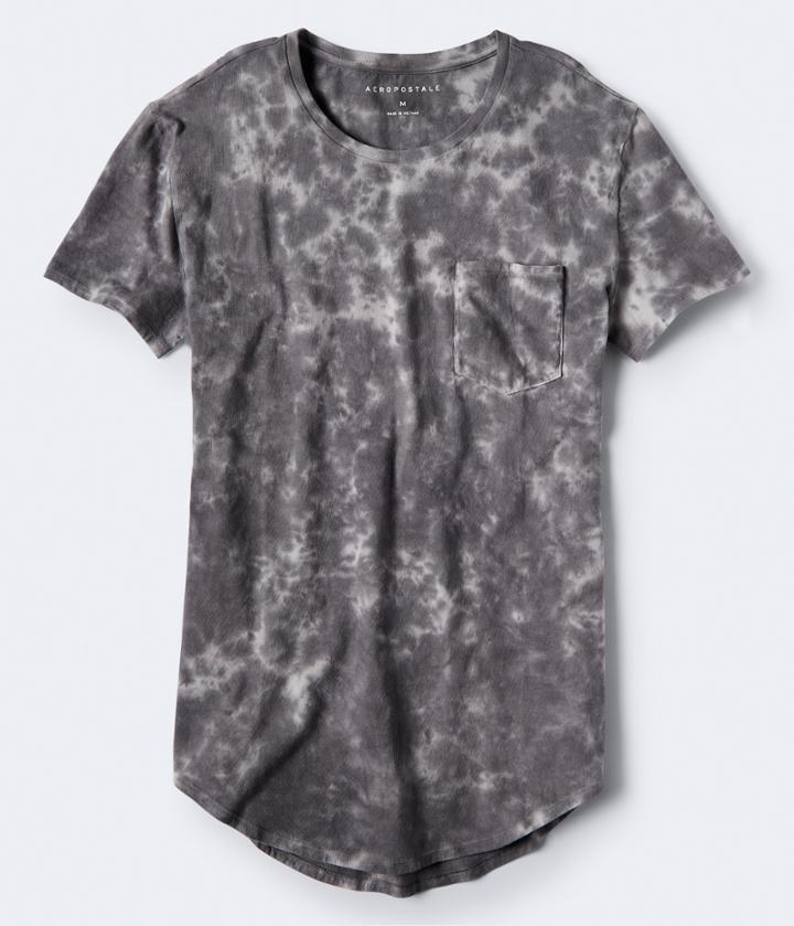 Aeropostale Aeropostale Tie-dye Long Line Pocket Tee - Light Grey, Small