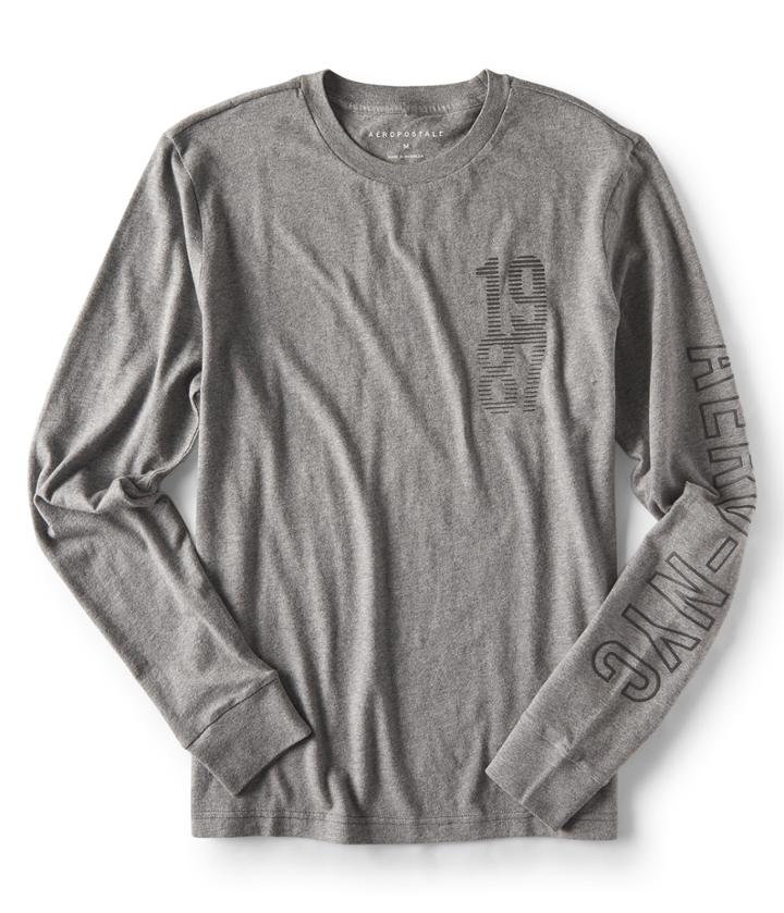 Aeropostale Aeropostale Long Sleeve 1987 Aero Nyc Graphic Tee - Medium Heather Grey, Xsmall