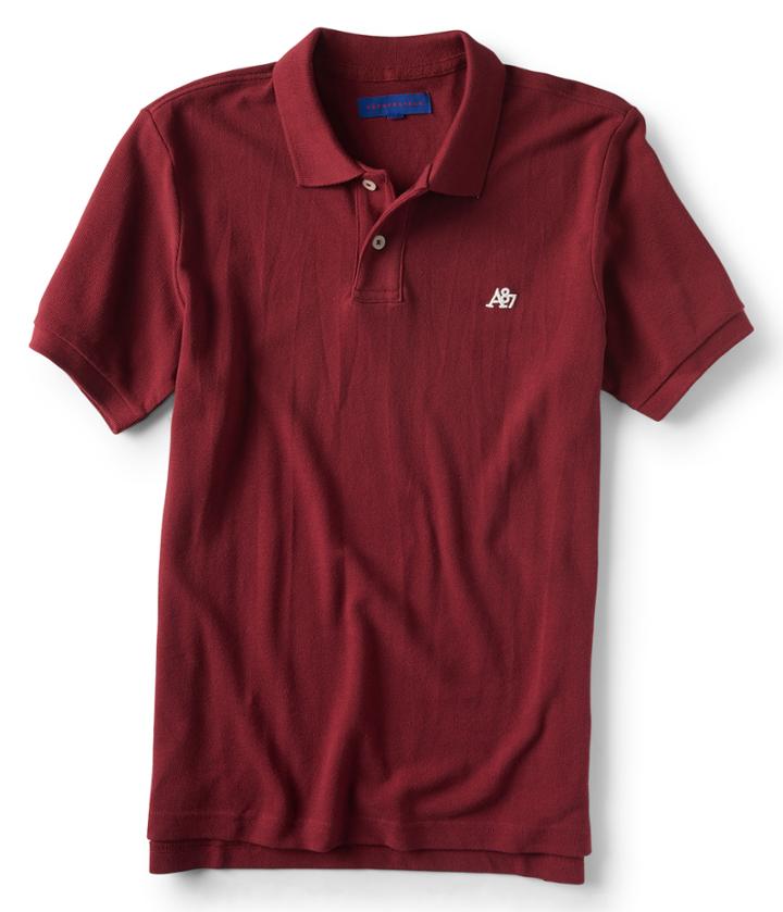 Aeropostale Aeropostale A87 Solid Logo Piqu Polo - Dark Red, Xsmall