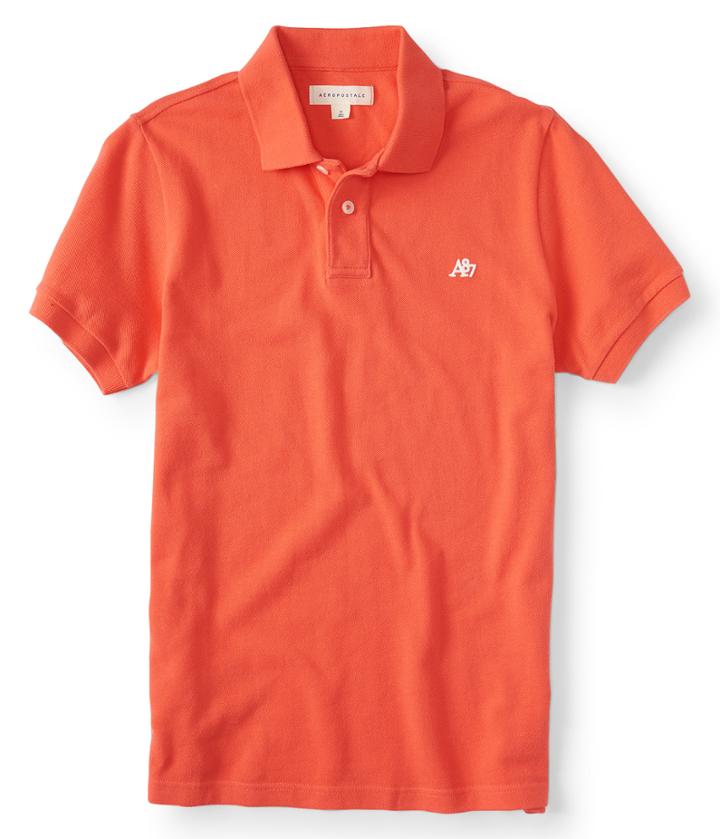 Aeropostale Aeropostale A87 Solid Logo Pique Polo - Baked Peach, Xsmall